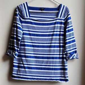 Talbots Blue/White Striped Square Neck Shirt Size X